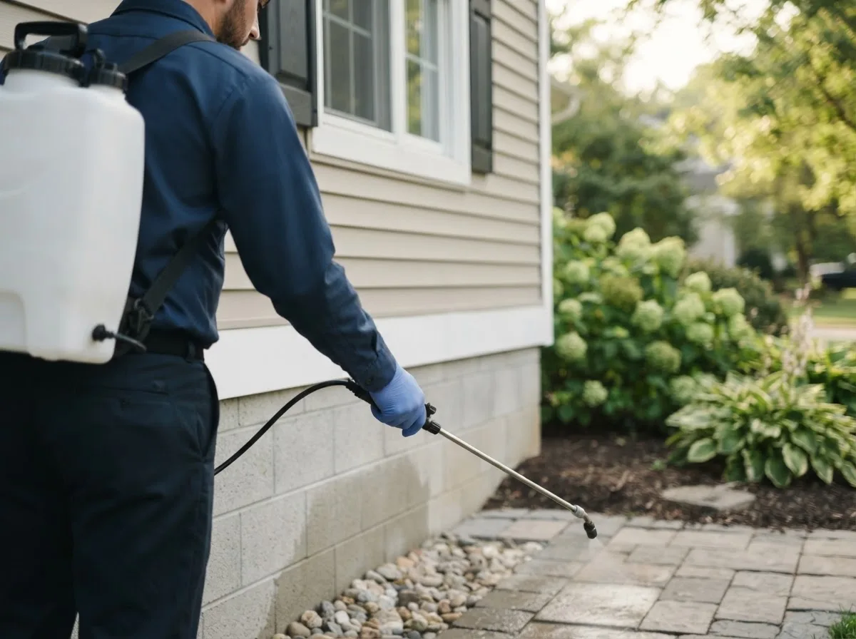 Pest control technician inspecting a home in Cottageville, WV